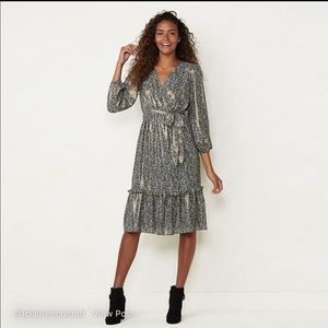 NWT LC Lauren Conrad Puff Sleeve Midi Wrap Dress